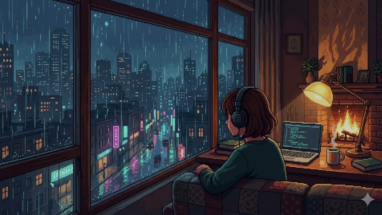 Midnight City Window ☔ Lofi Jazz Rain Ambience for Study, Focus & Sleep