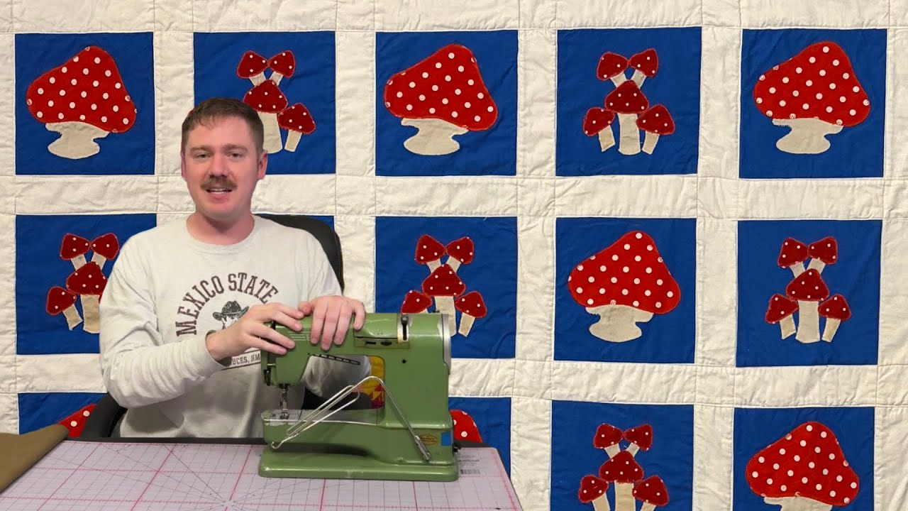 I used an Elna Supermatic to make this Groovy Mushroom Quilt !