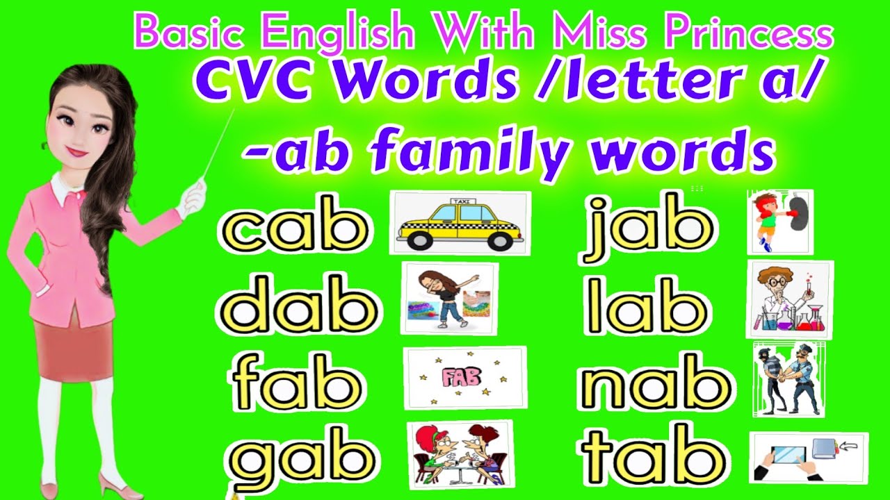 CVC Words Phonics PRACTICE READING 3 Letter Words -ab family words /a sounds/ Learn How To Read Fast