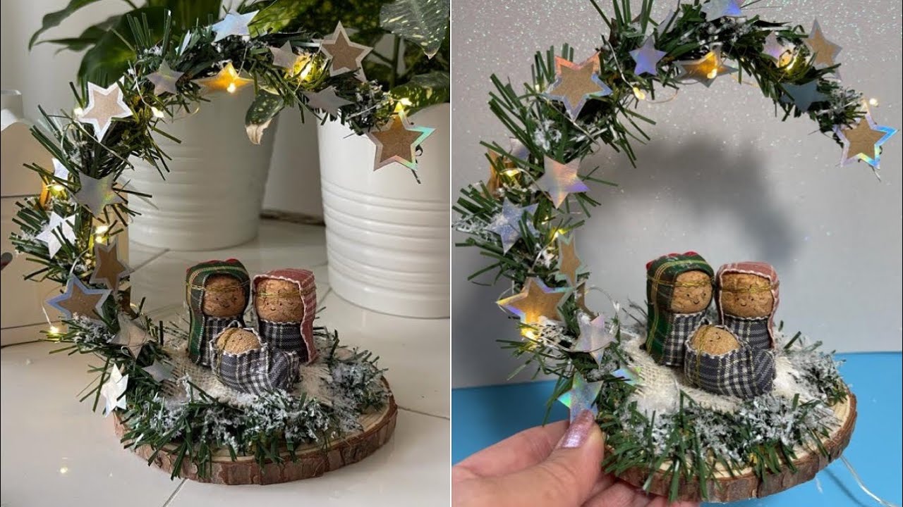 TUTORIAL PICCOLO PRESEPE LUMINOSO CON RICICLO SACCHETTO DI CARTA E TAPPI DI SUGHERO