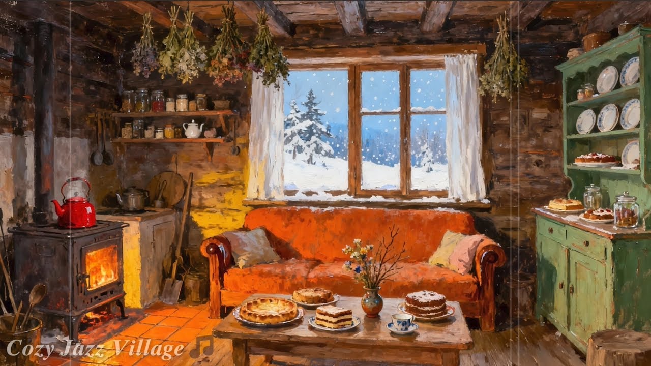 Cozy Winter Cottage Jazz ❄️ 1950s Vintage Jazz Oldies Playing in Another Room | Relax & Sleep