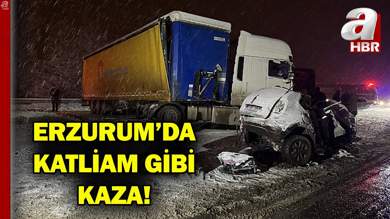 Erzurum'da Katliam Gibi Kaza Tır İle Otomobil Kafa Kafaya Çarpıştı: 4 Kişi Hayatını Kaybetti