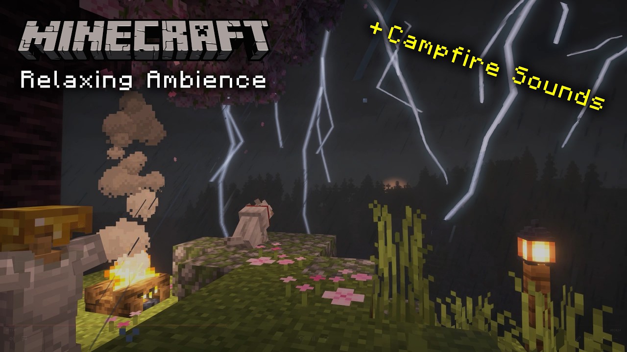 🌧️ Heavy Thunder & Rain Sounds by the Campfire | Sleep, Study, Relax | Minecraft Ambience