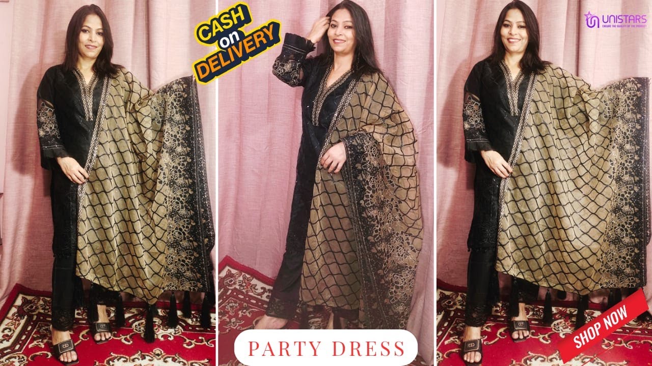 Black and gold women's kurta set with a dupatta. #silk #fashion #orgenza #emboridery #westerndress