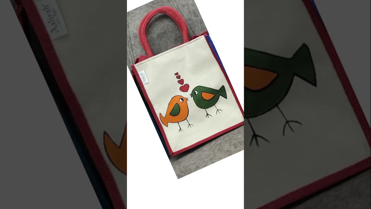 Hand painted Canvas Bags wit jute Gussets/sides. Ct 9445221684 for orders.