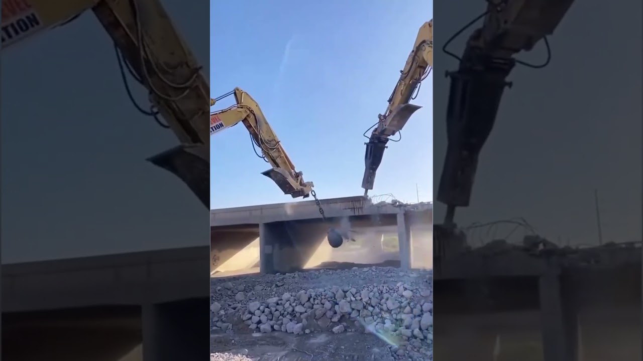 Perspective video of the #excavator  breaking the ball, video from the construction site