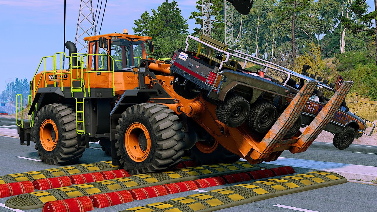 Trucks and Cars vs speed bumps | BeamNG Drive 536