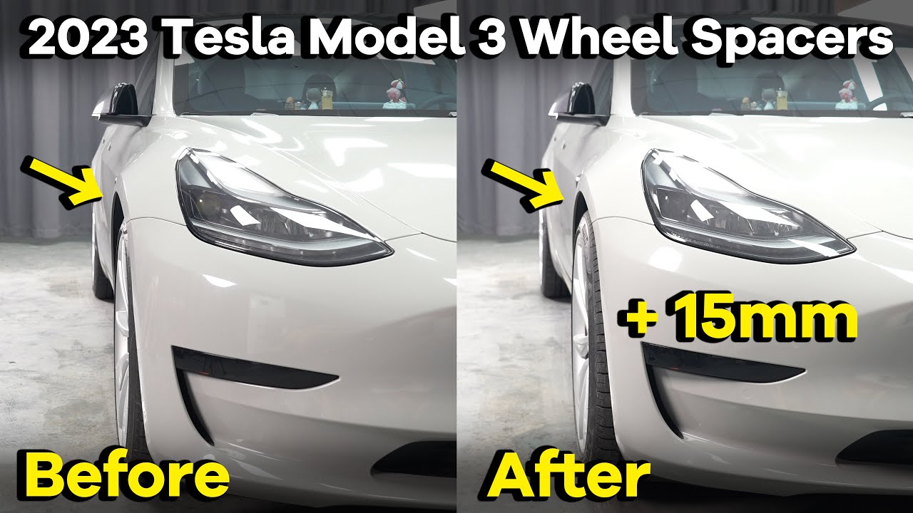 2023 Tesla Model 3 15mm Wheel Spacers Before and After - BONOSS Tesla Model 3 Mods