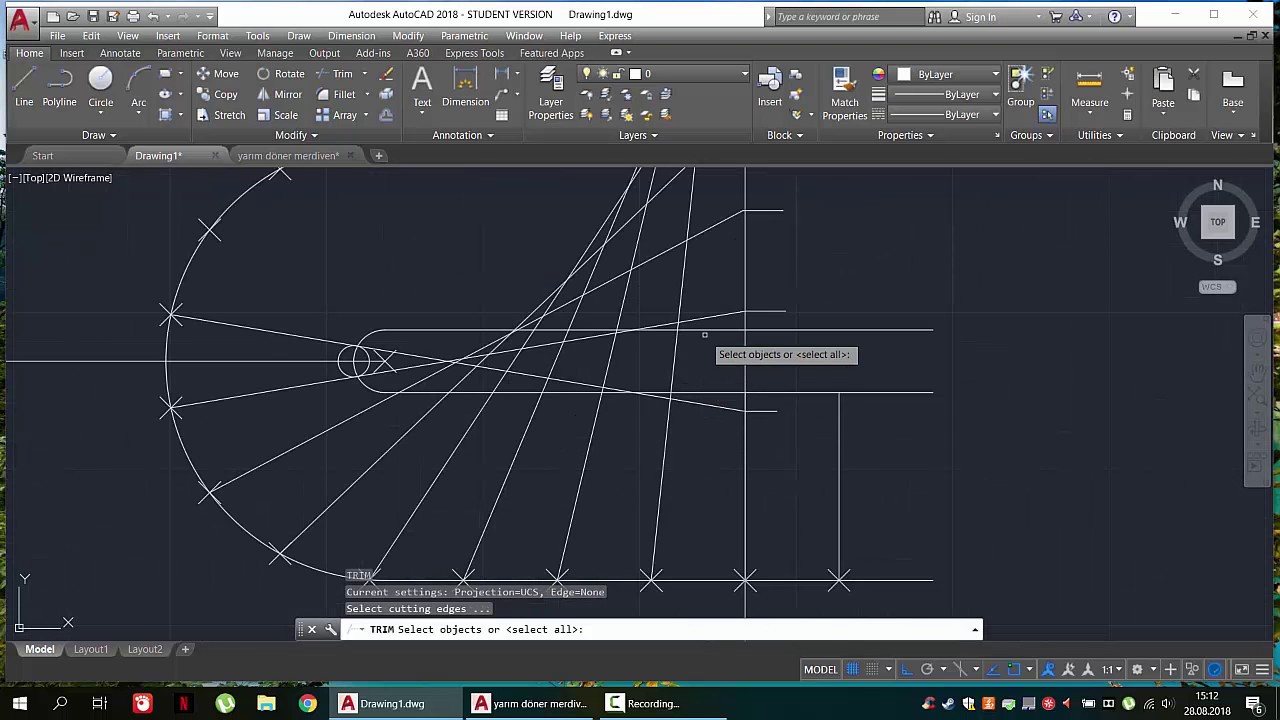 AUTOCAD İle Yarım döner merdiven çizimi (basamak ortada) ,plan çizimi,2dçizim