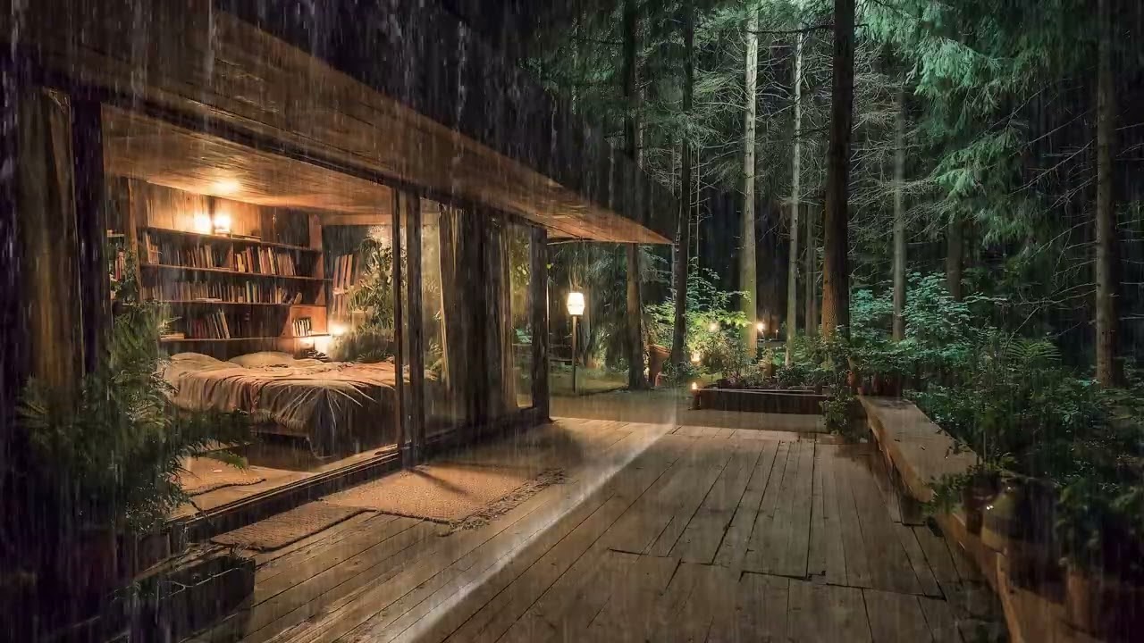 Heavy Rain Sounds in a Cozy Forest Bedroom 🌧️ | Fall Asleep Fast with Peaceful Nature Ambience 🌲