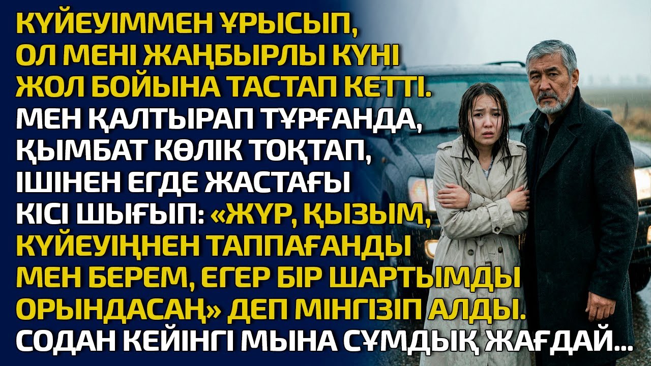 КҮЙЕУІММЕН ҰРЫСЫП, ОЛ МЕНІ ЖАҢБЫРЛЫ КҮНІ ЖОЛ БОЙЫНА ТАСТАП КЕТТІ. МЕН ҚАЛТЫРАП ТҰРҒАНДА ҚЫМБАТ КӨЛІК