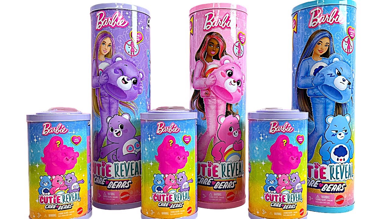 ASMR Unboxing Barbie Care Bears Cutie Reveal Cheer, Grumpy, Share - and 3 Chelseas! 40mins NoTalking