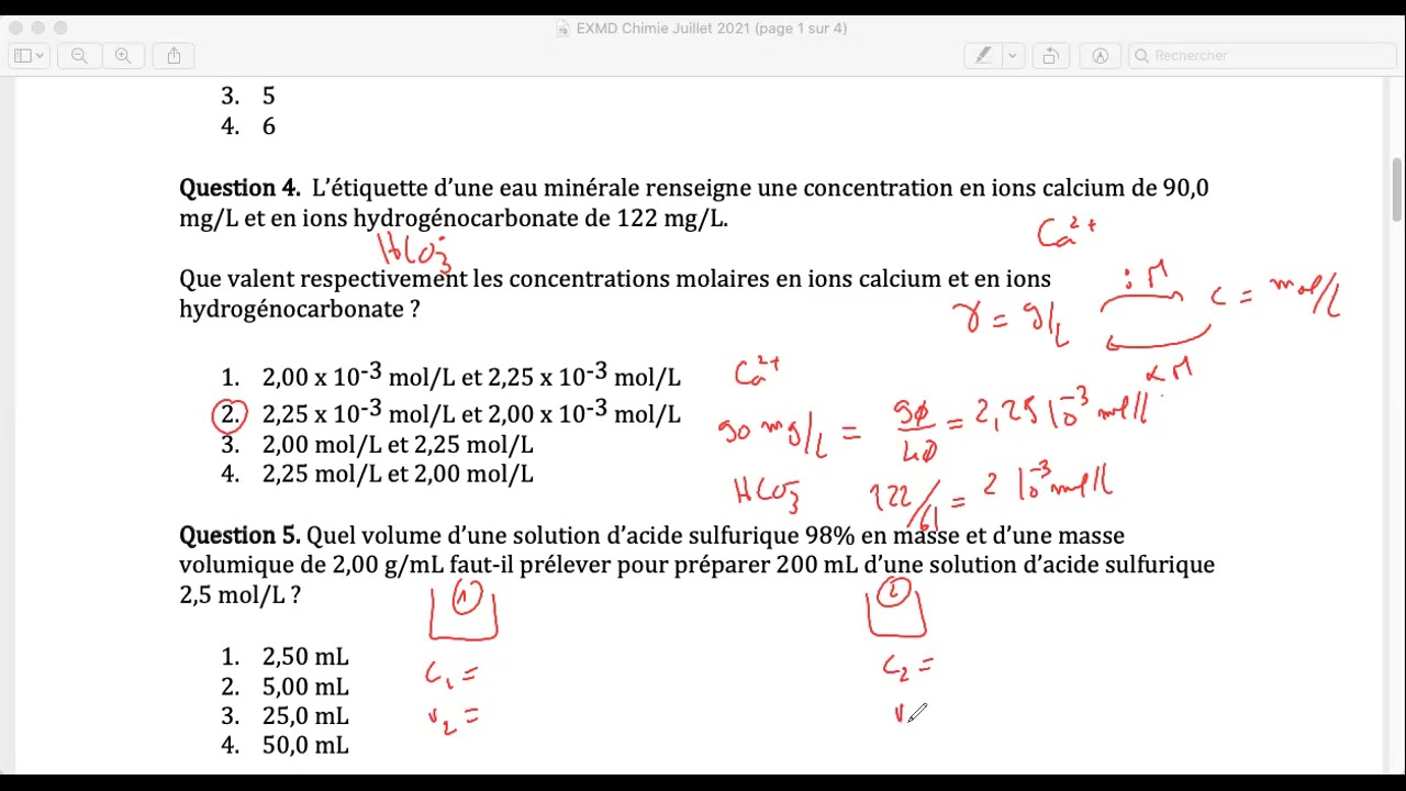Correction partie chimie pour l'examen d'entrée médecine 2021