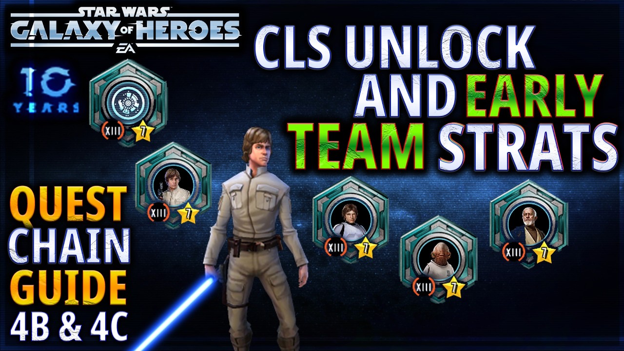 COMMANDER LUKE UNLOCK AND EARLY USE STRATEGY. QUEST CHAIN GUIDE: 4B 4C (w/ timestamps!) #swgoh