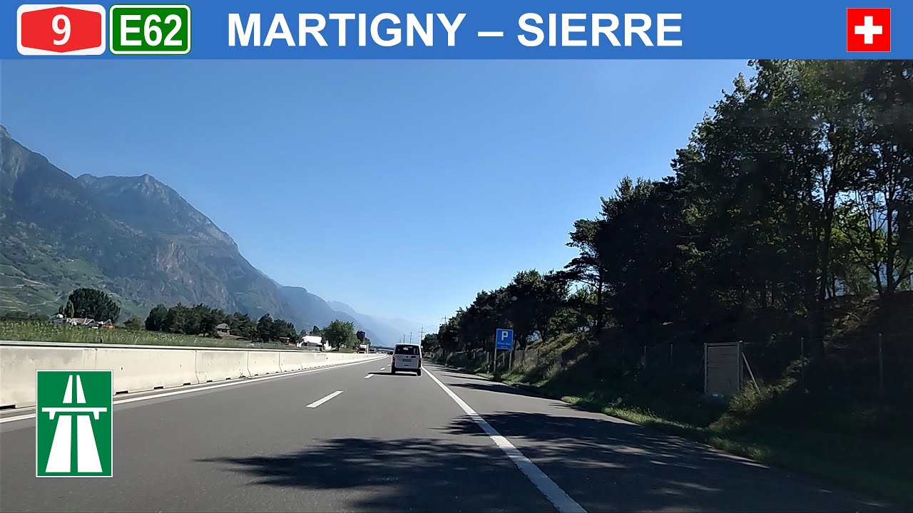 Driving in Switzerland. Valais canton from Martigny to Sierre. 4K