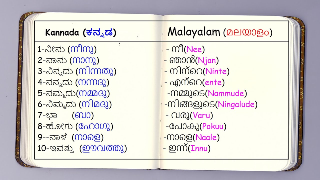 100 Useful Words in Malayalam and Kannada / Easy Kannada Malayalam Lesson/ Part 1 /