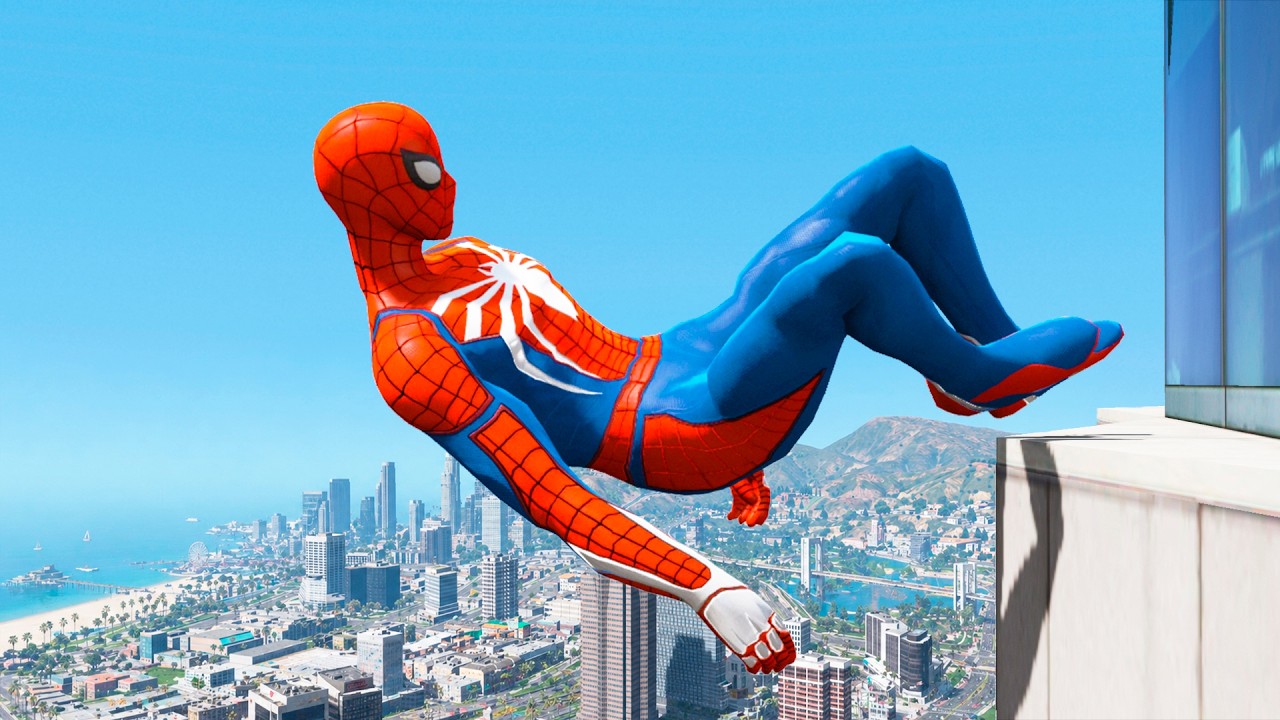SPIDERMAN CRAZY JUMPS/FALLS (GTA 5 Spider-Man Gameplay) #28