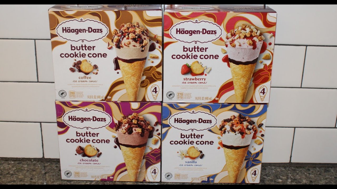Häagen-Dazs Butter Cookie Cone: Coffee, Strawberry, Chocolate & Vanilla Ice Cream Cones Review