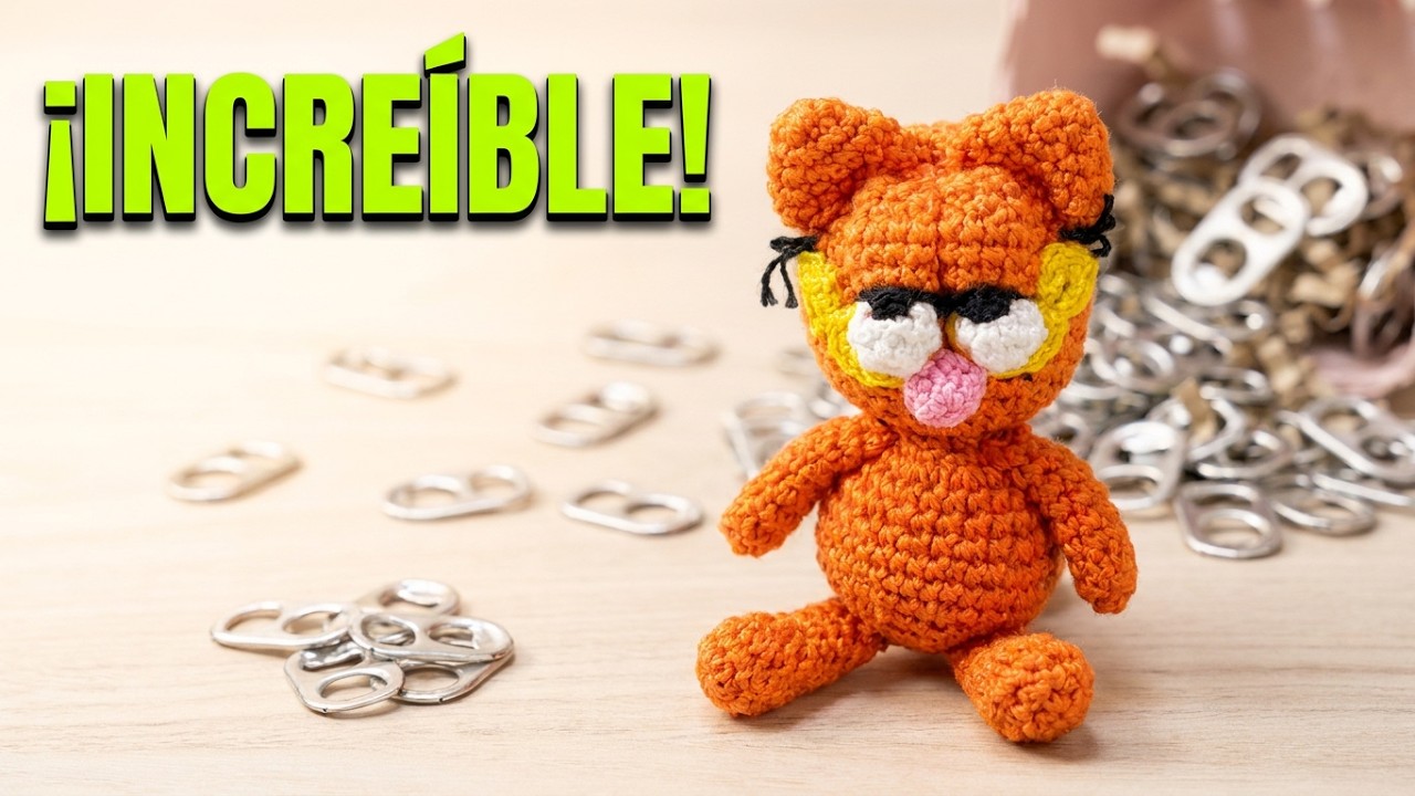 TEJIENDO A GARFIELD EN ANILLAS DE LATAS, mira que esto es una preciosura!