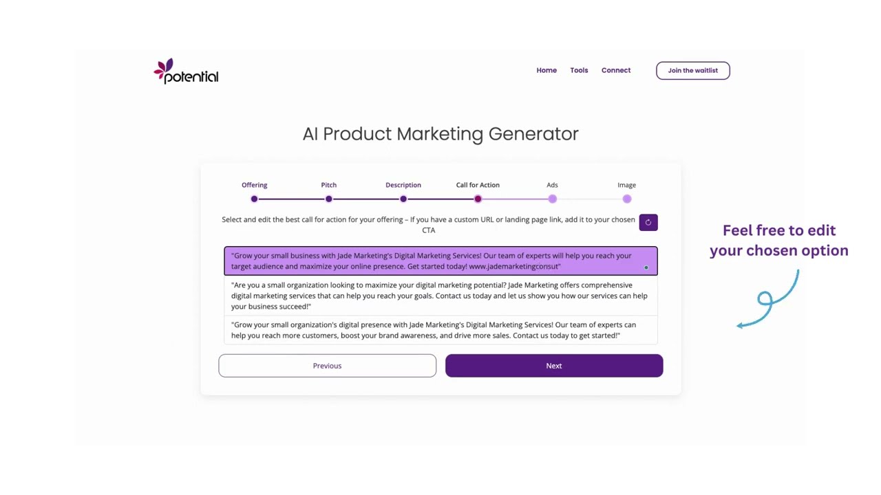 Product Marketing Generator - Potential.com's AI Hub