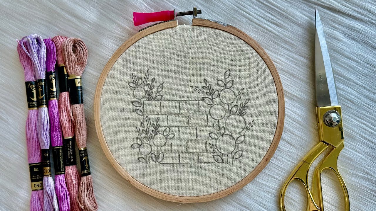 Very Easy Hand Embroidery Tutorial for Beginners | A wall with climbing flowers with free pattern ❤️