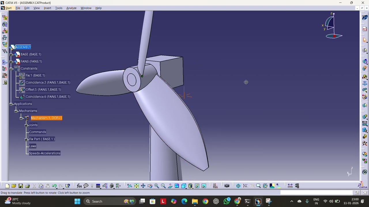 Fan Assembly & Motion Simulation in CATIA V5 | Revolute Joint Explained