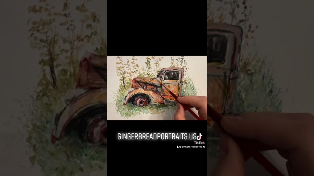 Time lapse watercolor tutorial of an old truck