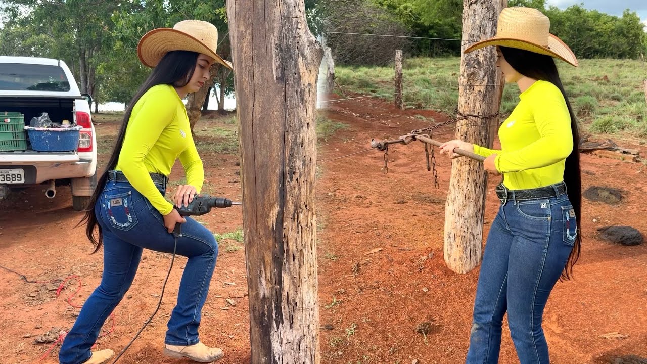 Furando esticador bruto E arrumando a cerca.