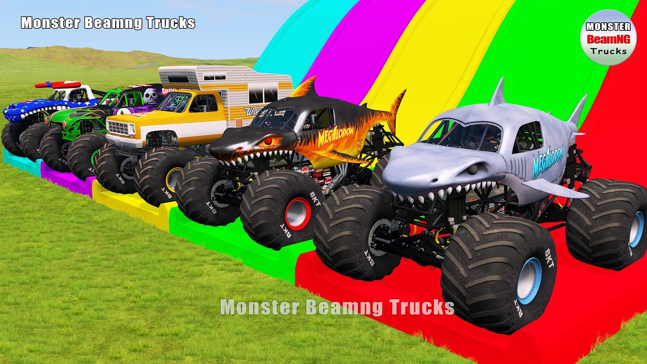 Triple Flatbed Trailer Monster Trucks Transport with Slide Color - BeamNG.drive 167
