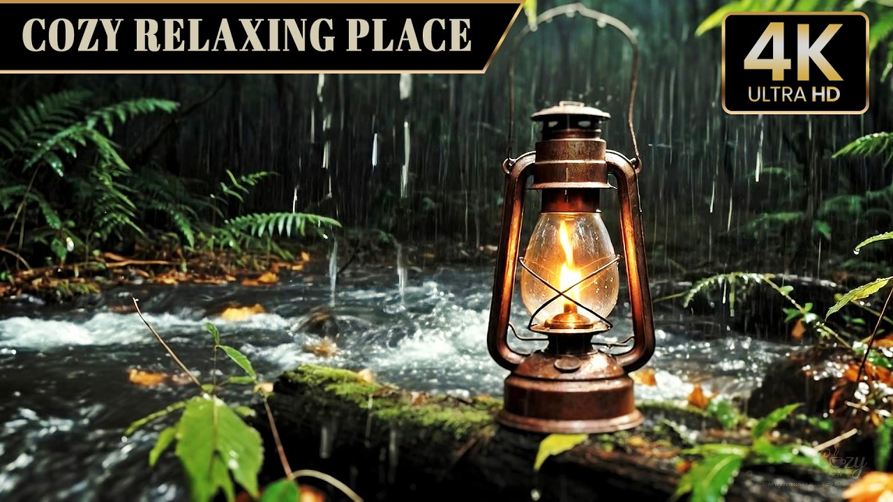 🪔 Rainy Night Lantern in Tropical Forest Stream 🌧️ Light ASMR