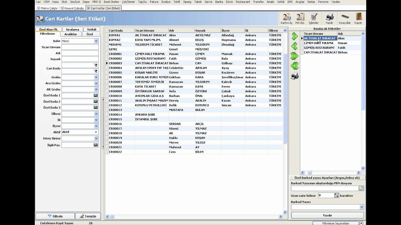 AKINSOFT WOLVOX ERP Cari - Stok - Seri No Etiket Basımı