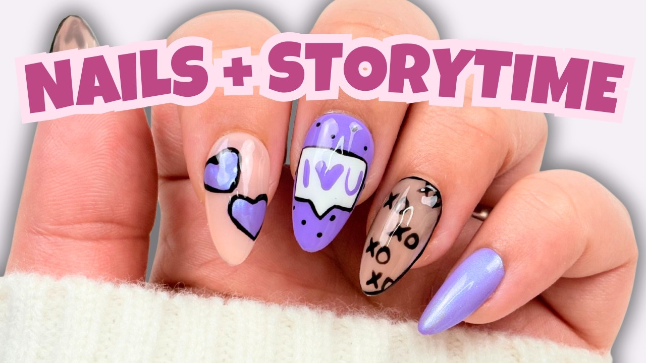 DIY Cute Purple Valentines Day Nails + Storytime!