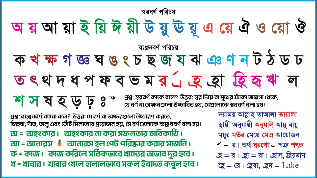 স্বরবর্ণ পরিচয়, ব্যঞ্জনবর্ণ পরিচয়, অ আ ই ঈ, ক খ গ ঘ, যুক্তবর্ণ, বাংলা পড়া, বাংলা ভাষা।
