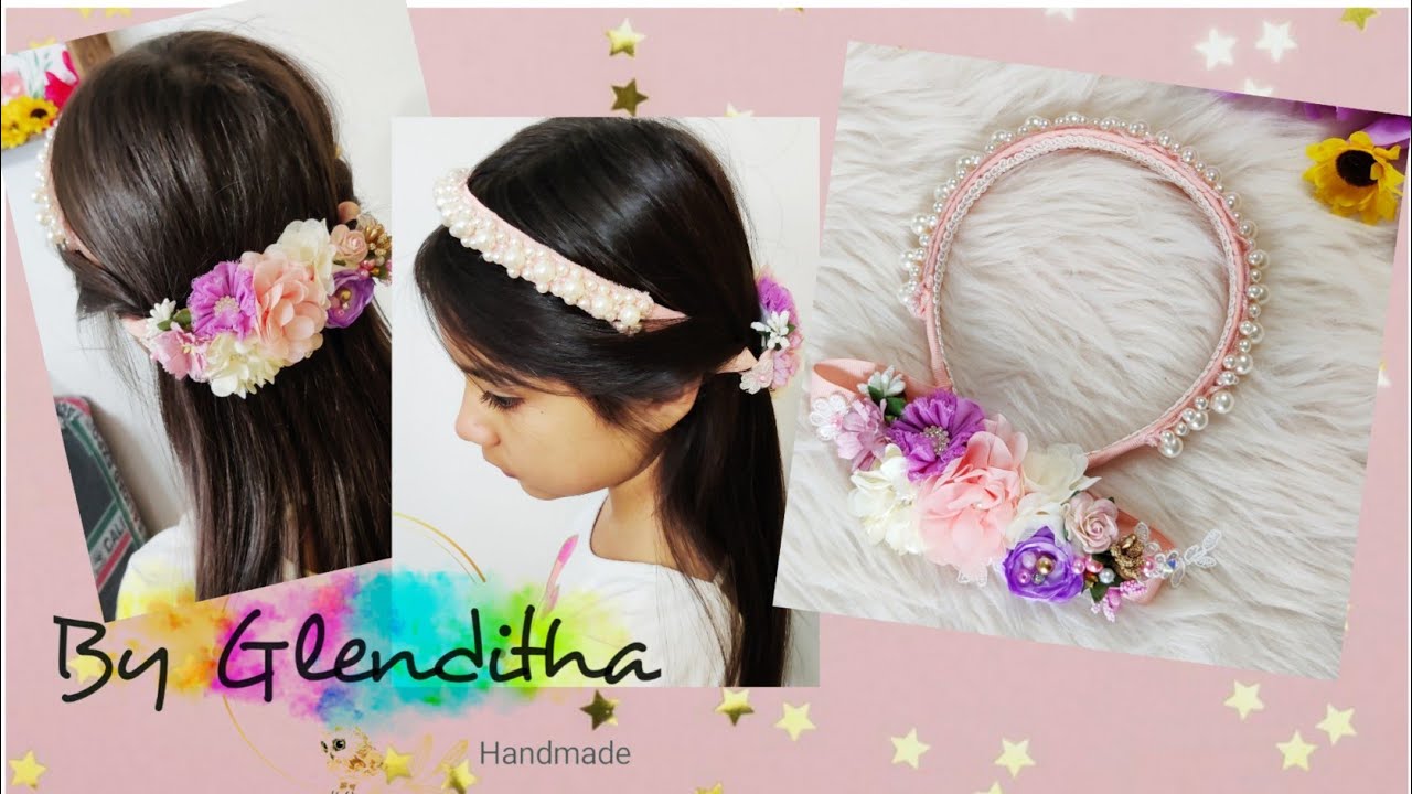 diadema con extensión de tocado floral💜