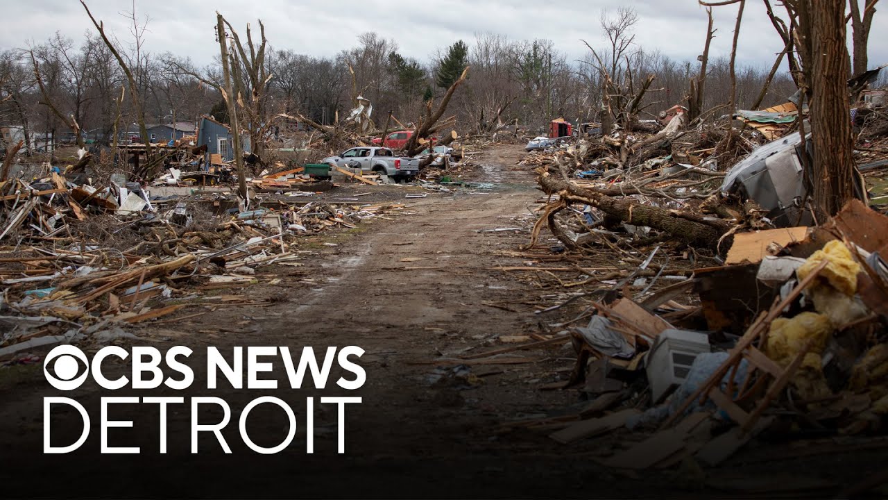 Emergency personnel search wreckage after reported tornadoes in Michigan