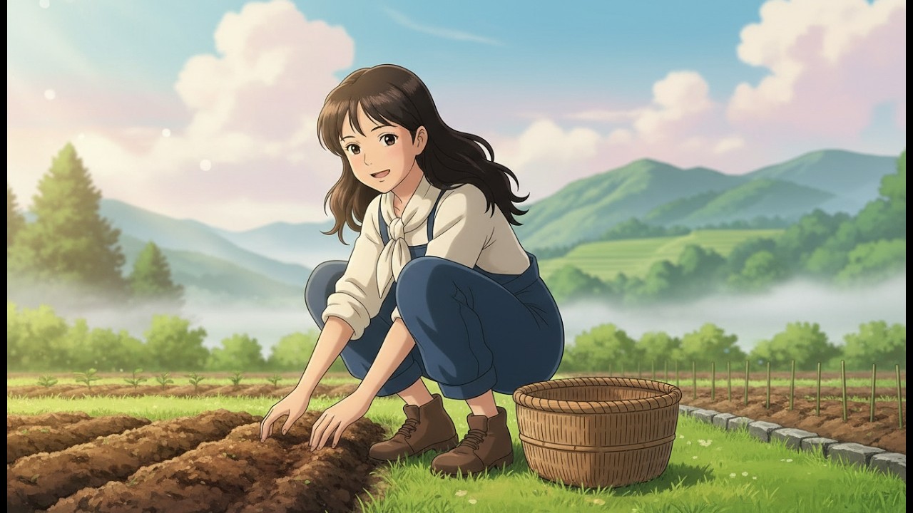 A Gentle Evening by the Stream: Washing Greens & Soft Whispers of Water | Ghibli-Style ASMR