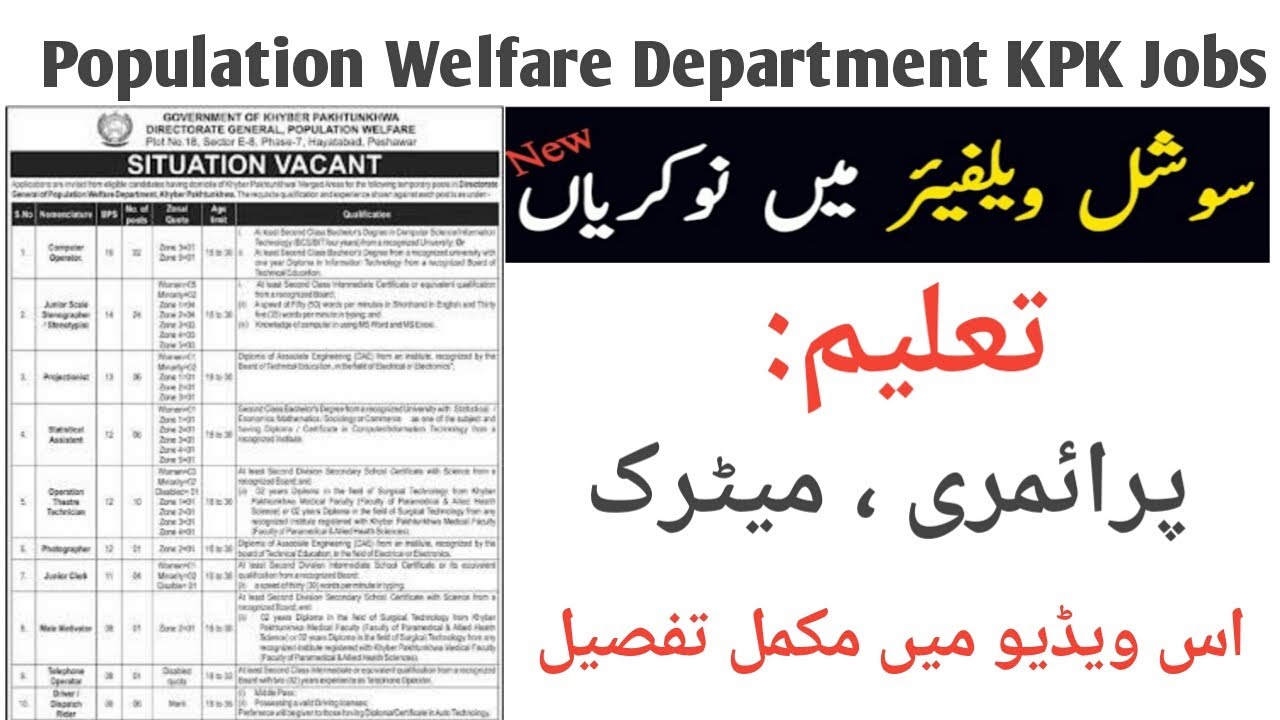 Population Welfare Department KPK Jobs 2022 &ndash; Application Form