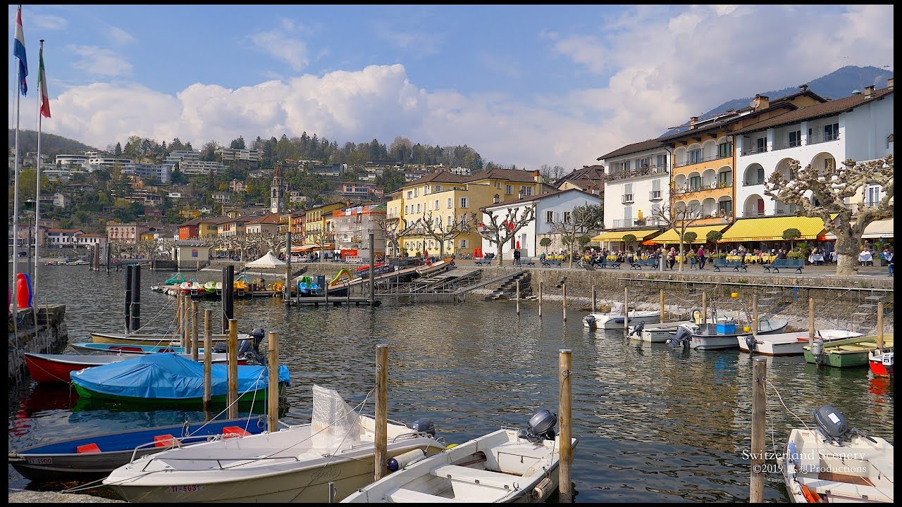 4K Ascona Lago Maggiore Ticino SWITZERLAND アルプス山脈 湖