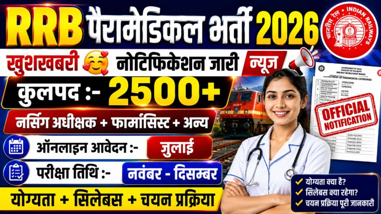 RRB NURSING SUPERINTENDENT VACANCY 2026 | RRB PARAMEDICAL VACANCY 2026 | RRB PHARMACIST VACANCY 2026