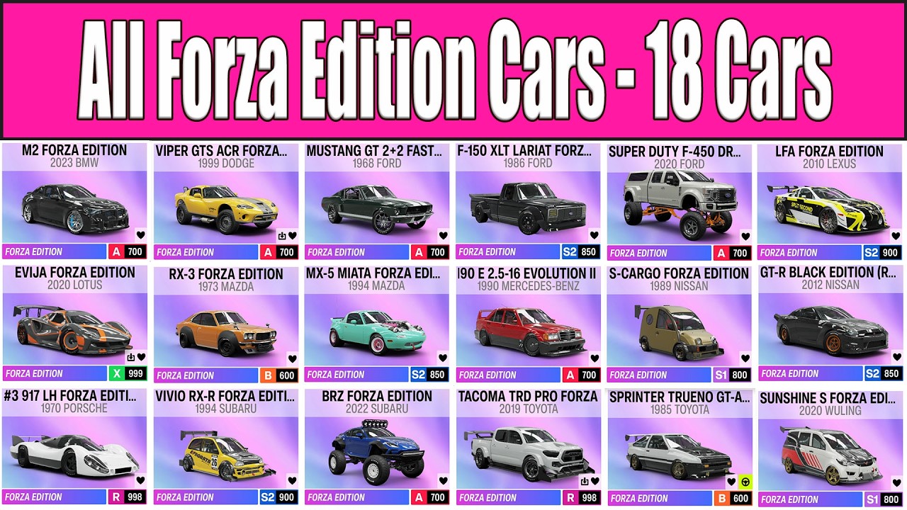 Forza Horizon 6 All Forza Edition Cars - 18 Cars