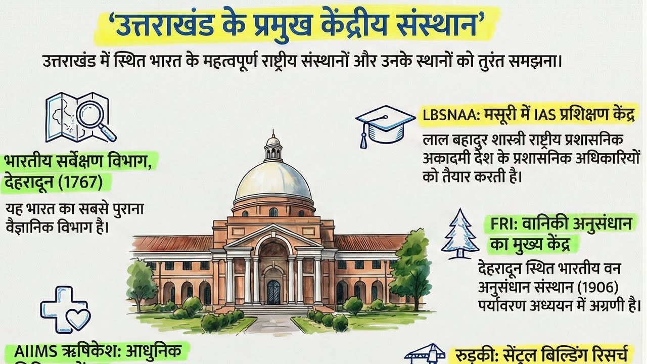 उत्तराखंड के प्रमुख केंद्रीय संस्थान,Major Central Institutes in Uttarakhand | UKPSC UKSSSC GK 2026