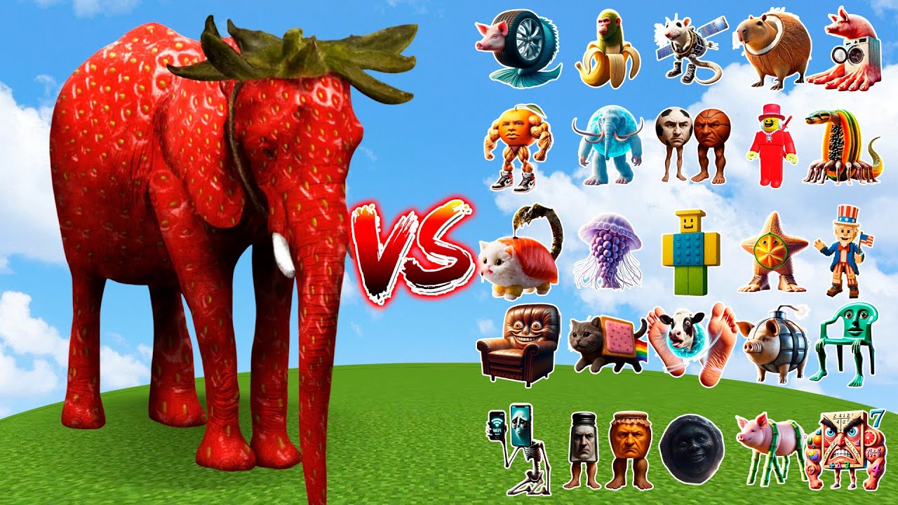 STRAWBERRY ELEPHANT vs All Minecraft Bosses | Minecraft Meme Mob Battle