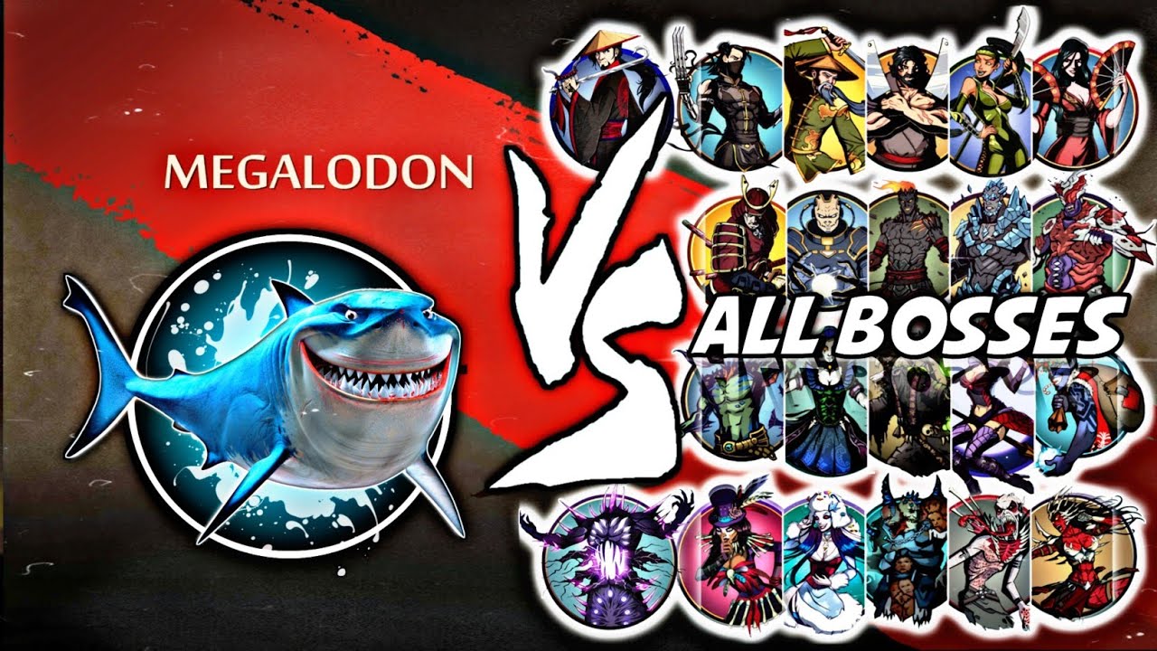 Shadow Fight 2 Мегалодон против всех боссов