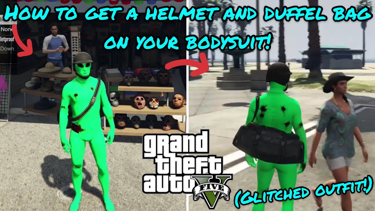 How to get a helmet and duffel bag on your bodysuit! (Glitched outfit) / GTA 5 Online