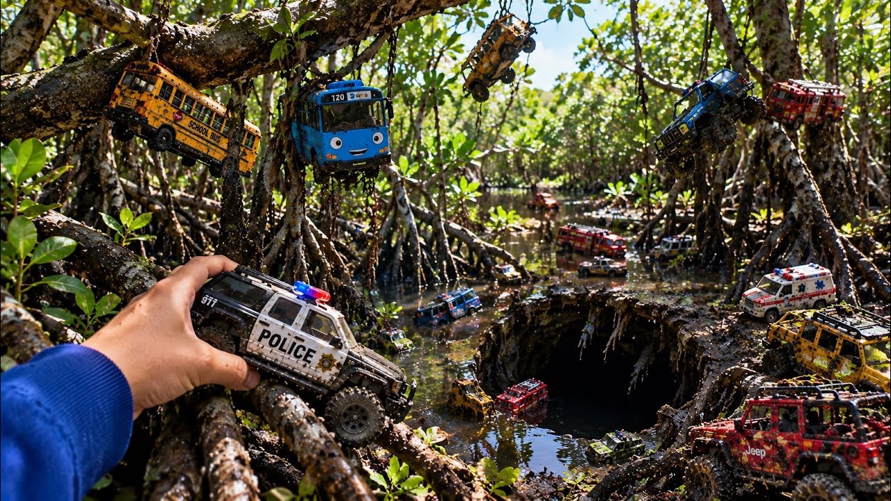 LOOKING FOR FIRE TRUCK, POLICE CAR AND AMBULANCE FOR KIDS IN THE MANGROVE FOREST