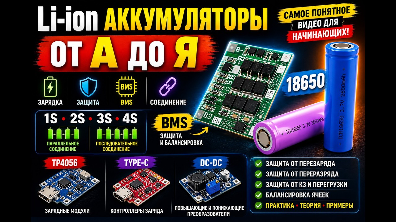 Li-ion Литий-ионные аккумуляторы от А до Я. Самое понятное видео для начинающих. Наглядно.