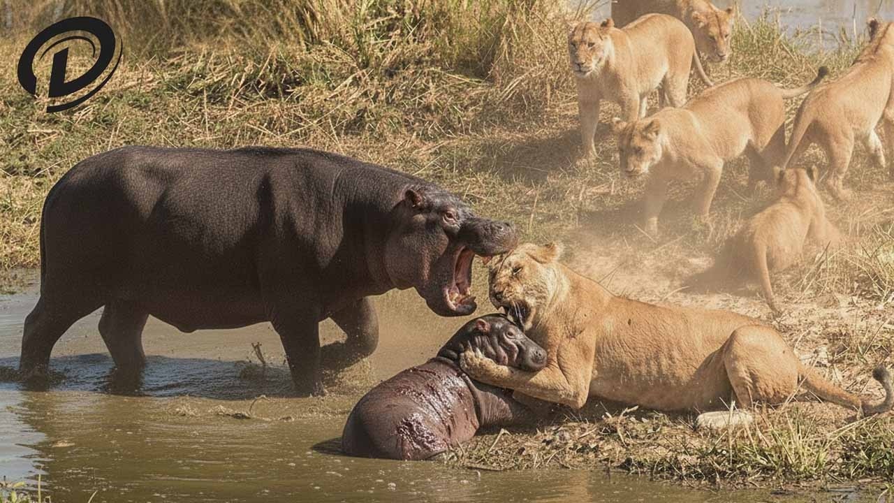 Lions Attack Hippo Calf: Desperate Hippo Mother vs Savage Predator in the African Plains