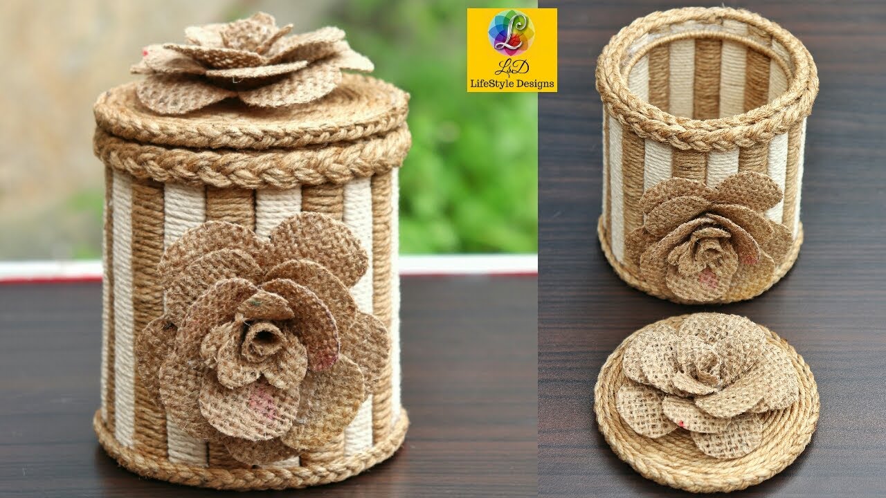 Beautiful jewelry box with Jute, Cotton Thread and Cardboard | DIY Jewelry Box Design Craft Ideas