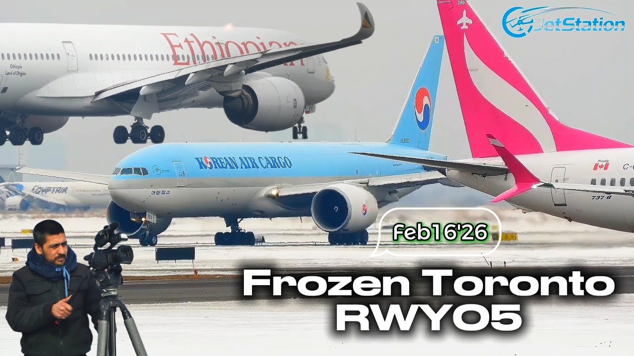 Korean Air Cargo & Ethopian Widebody A350bDeparture From Frozen Toronto RWY_05 #planespotting 