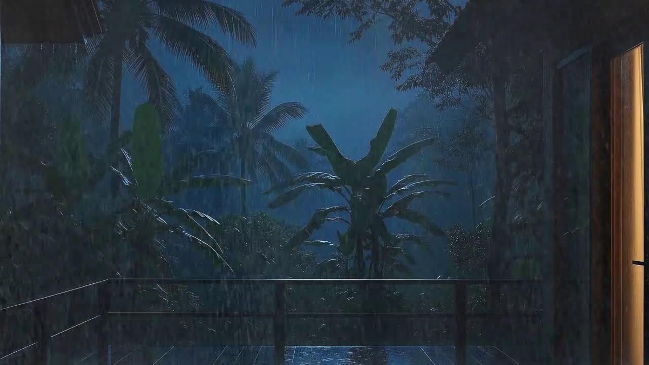 Instant Sleep with Warm Rainfall and Rolling Thunder Echo at Forest Cabin Terrace 🌧️